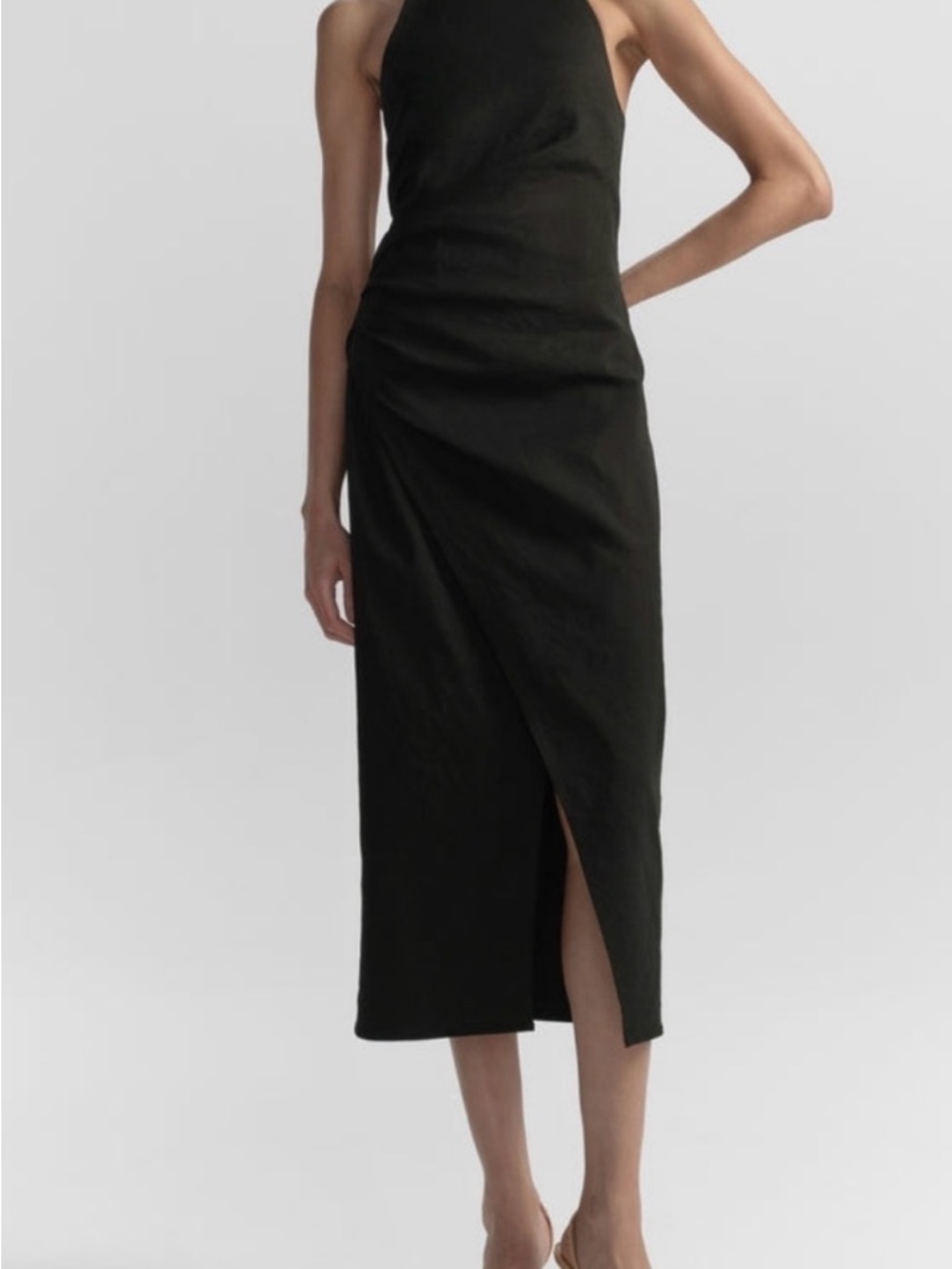NWT A.L.C. Sylvie Black Midi Wrap Dress with Front Slit